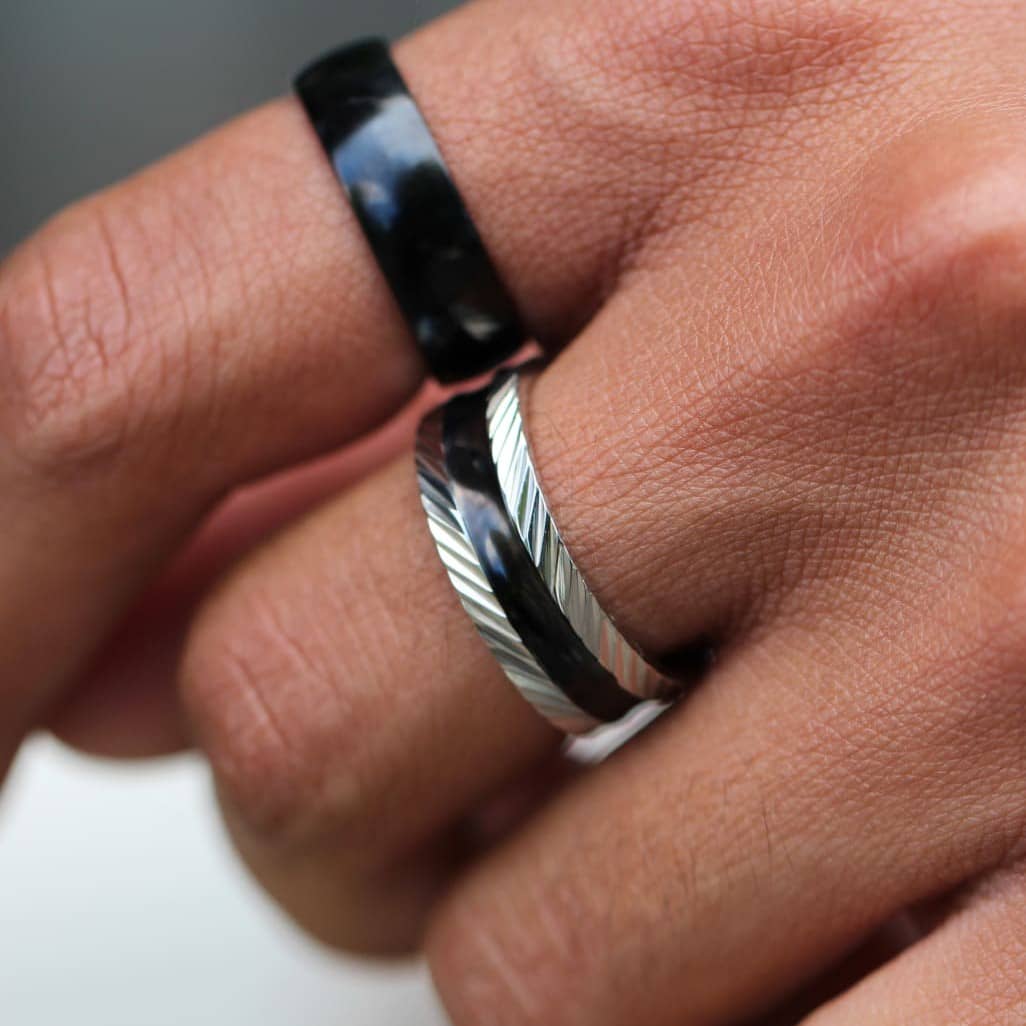 black mens steel band ring