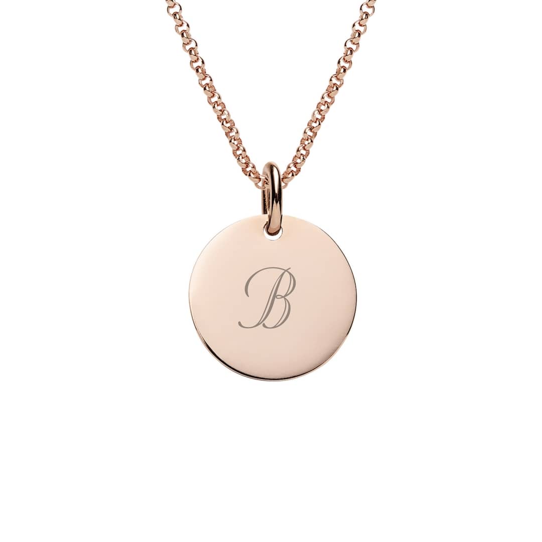 Rose gold disc necklace with initial B engraved