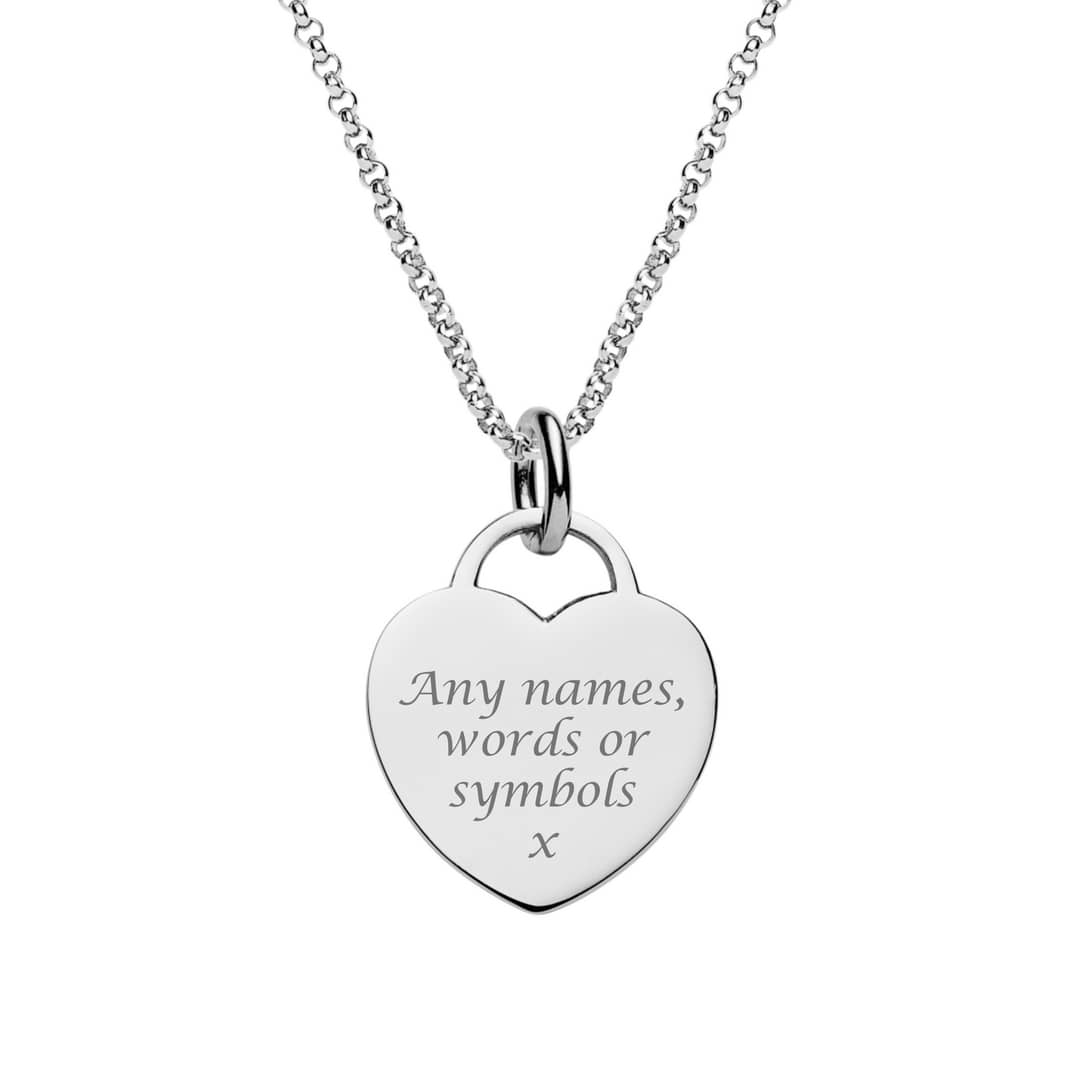 engraved heart tag necklace with rolo chain
