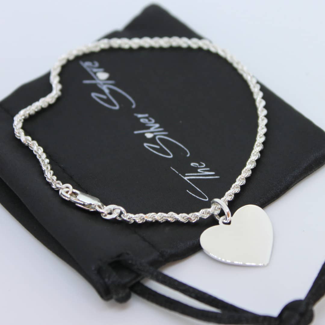 rope bracelet with engravable heart pendant