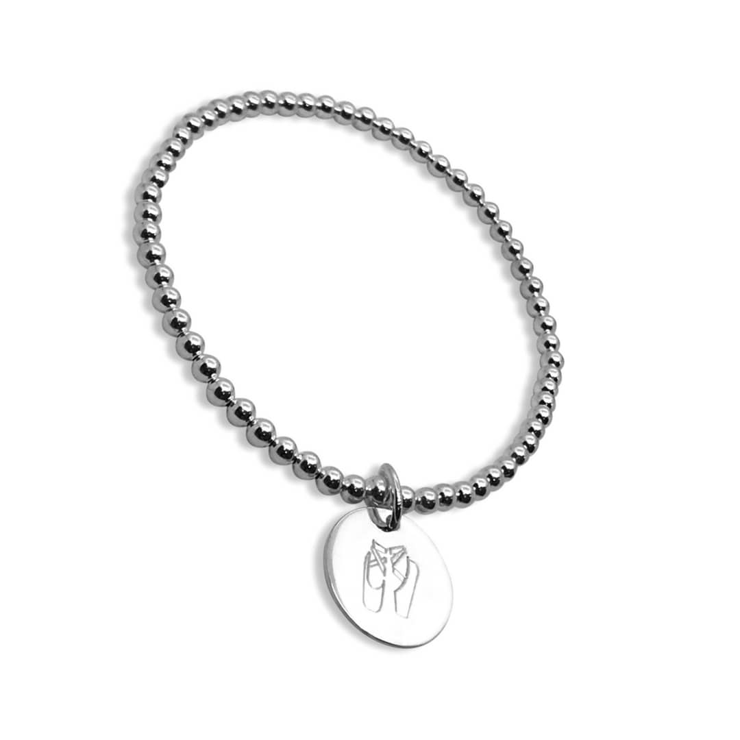 stretch sterling silver ball bracelet and engraved disc