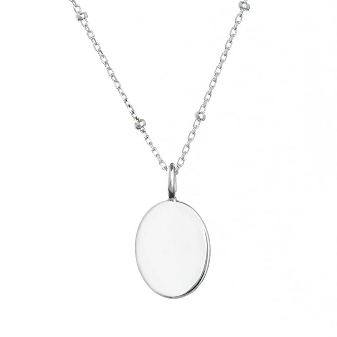 silver oval necklace with satellite chain