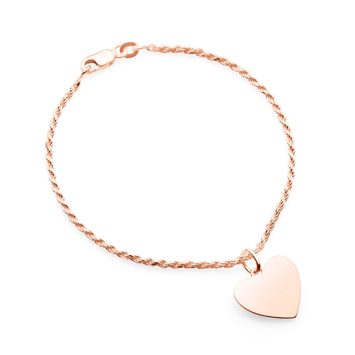 rose gold rope bracelet with heart pendant