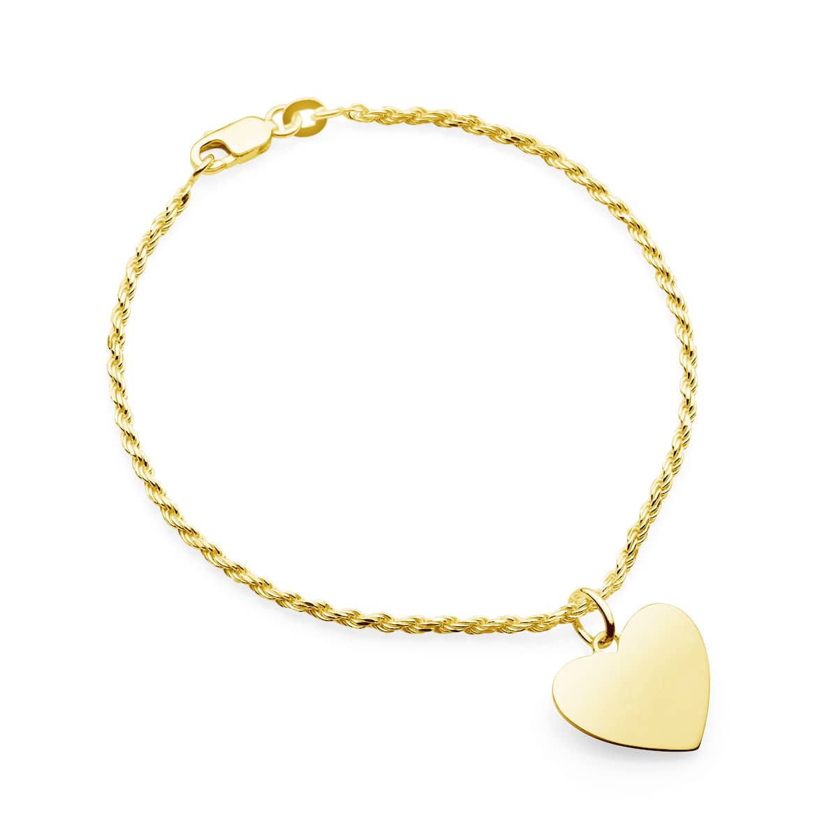 yellow gold french rope bracelet with heart pendant