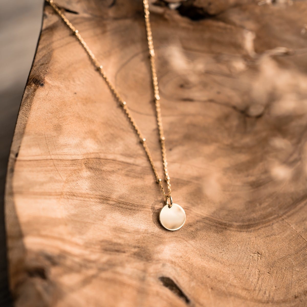 gold engraved mini disc necklace