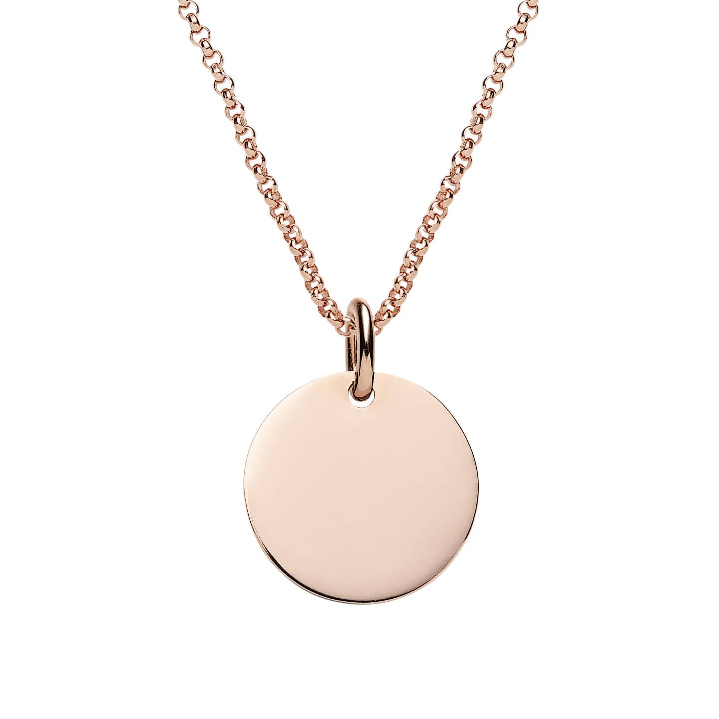 personalised rose gold disc necklace with rolo chain