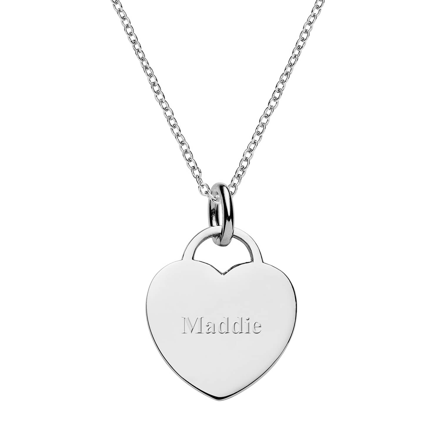 engraved silver hear tag necklace