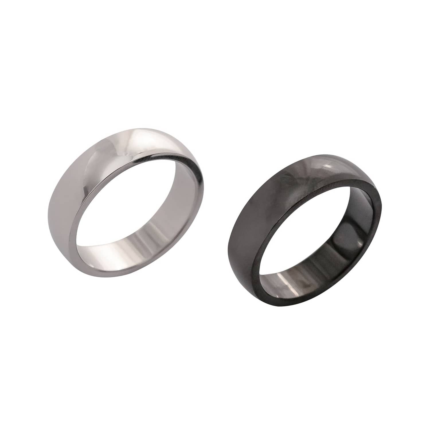 black and silver engraved mens steel rings