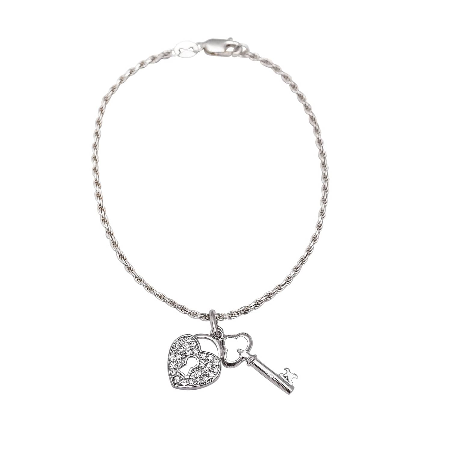 rope bracelet with key and padlock pendant