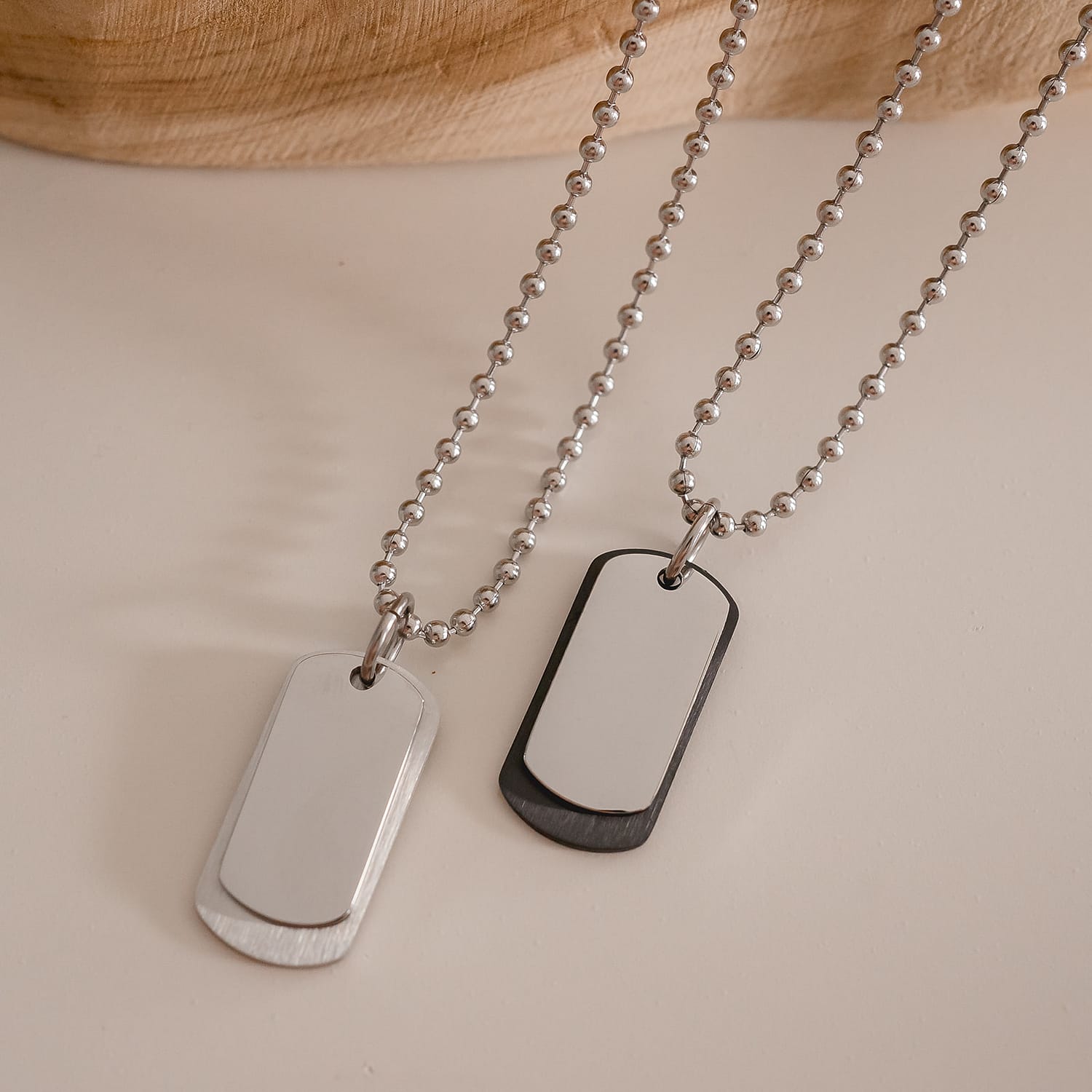 mens military style steel double tag necklaces