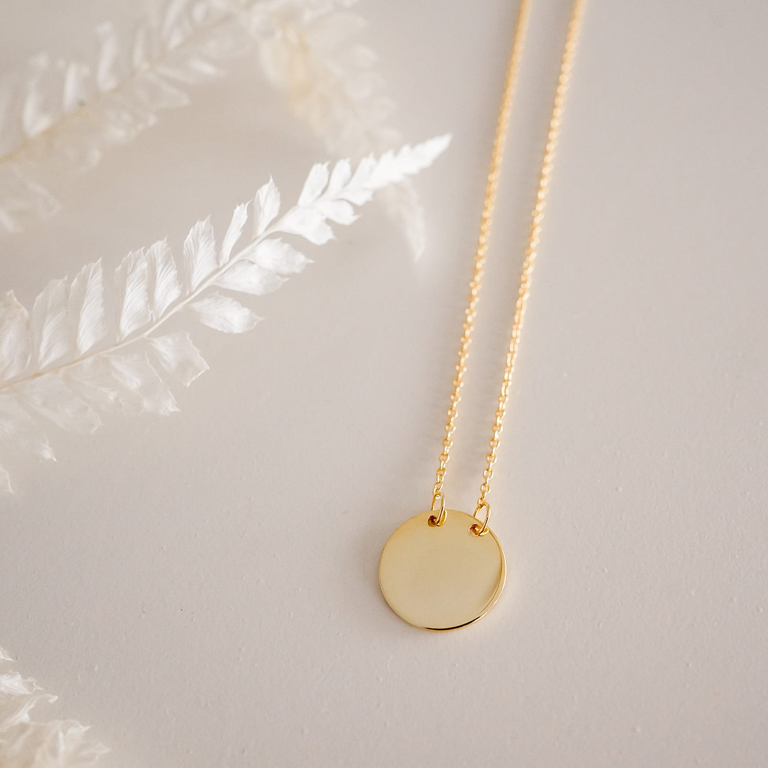 engraved necklace - yellow gold suspended disc necklace