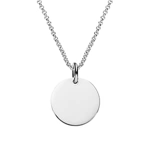 engraved silver disc pendant on rolo chain