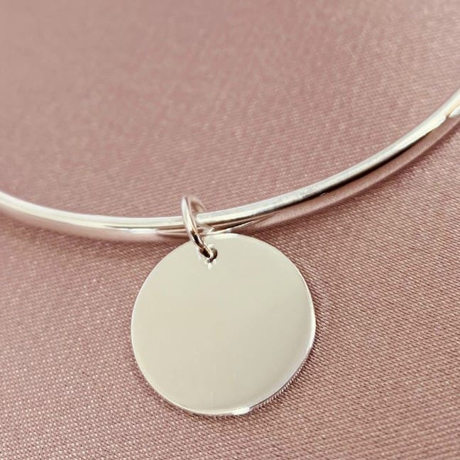 sterling silver bangle with 15mm engraved disc