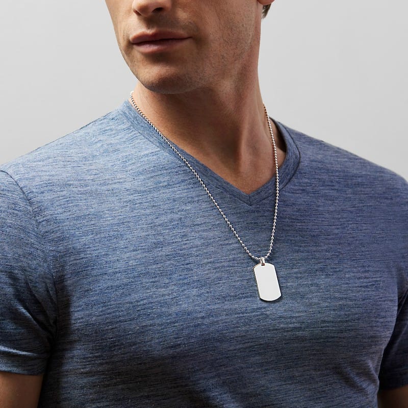 Men's Wide Sterling Silver Dog Tag Necklace
