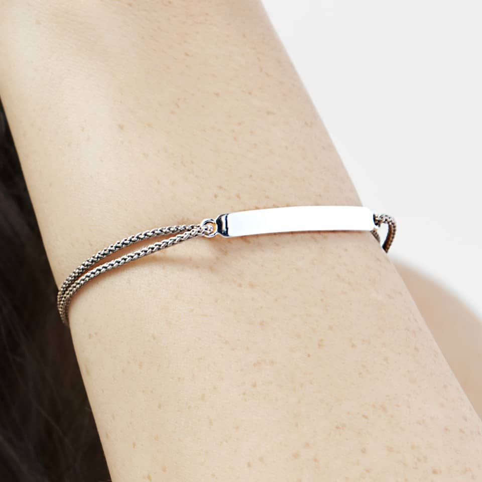 adjustable natural cord silver ID bracelet